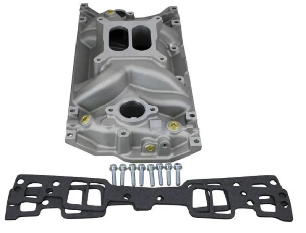 Satin Aluminum Dual Plane Intake Manifold For SBC Chevy Vortec 350 Heads - 1996+, GE0240
